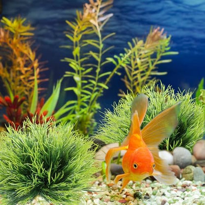 Side view of two count premium green plastic fish tank plants for home aquarium landscaping
