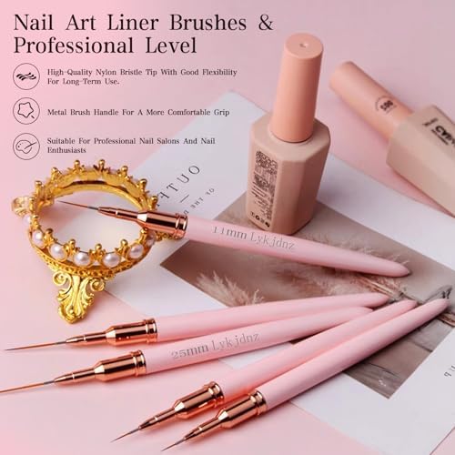 Hand holding pink Lykjdnz nail art brush for design