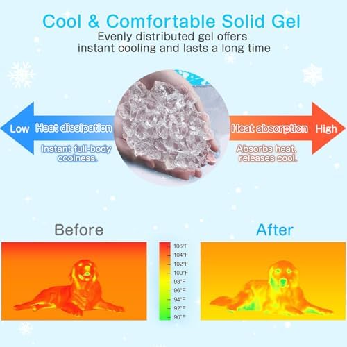 Yoheueoa Self Cooling Pad for dogs laid flat on a living room tile floor.