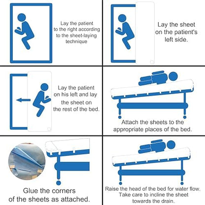 Caregiver using the log roll technique to position the portable in bed shower sheet.