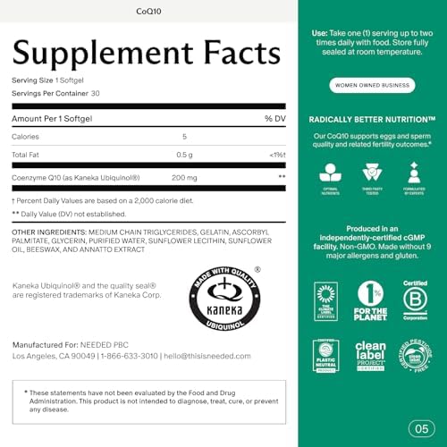 Needed Coenzyme Q10 30 count softgels preconception health support