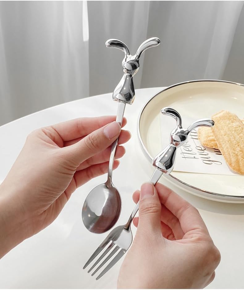 Stainless steel fork with rabbit handle for kids