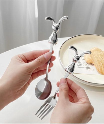 Stainless steel fork with rabbit handle for kids