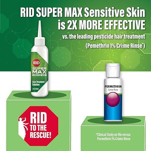 Rid Super Max lice treatment bottle and metal comb accessory
