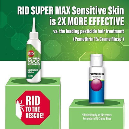 Rid Super Max lice treatment bottle and metal comb accessory