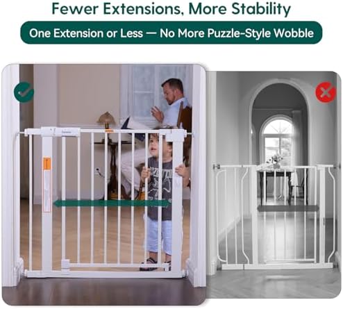 Babelio pressure mounted pet gate showing the extra wide walk through door open