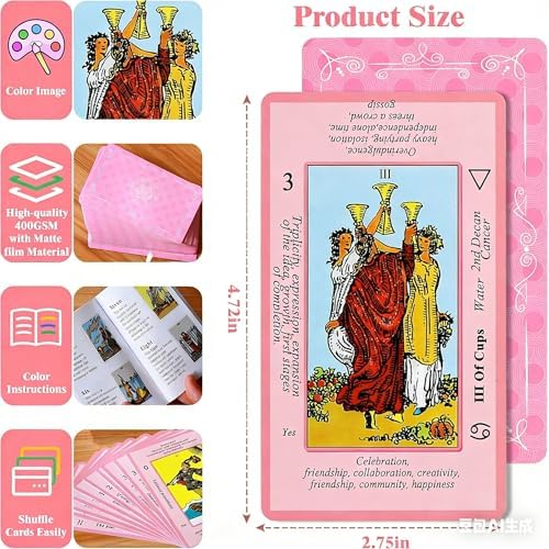 Close up of Myripoly tarot cards showing printed keywords