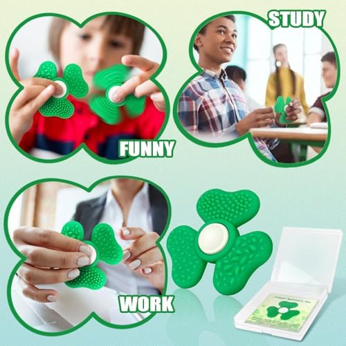 Green shamrock shaped quiet office desk spinner close up