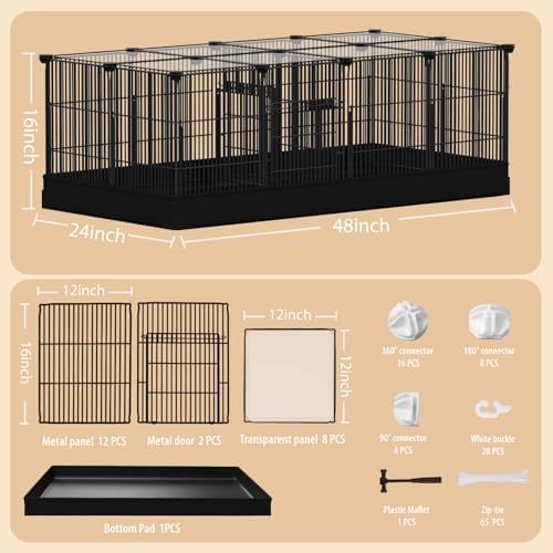 22 Panels Small Animal Playpen, Pet Playpen with Doors & Waterproof Mat, Metal Wire Yard Fence for Rabbits, Guinea Pigs, Hamsters, Chicken, Hedgehogs, Indoor Outdoor C&C Cage Black - Image 5
