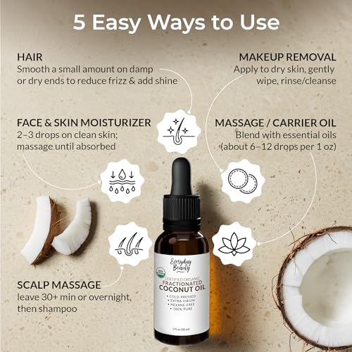 Lightweight non greasy fractionated coconut facial oil for deep skin hydration and barrier repair