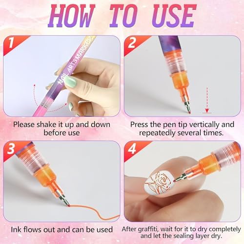 Close up of 0.5mm ultra-fine nail art marker tips