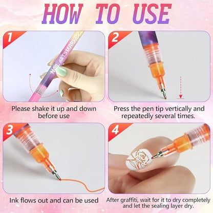 Close up of 0.5mm ultra-fine nail art marker tips