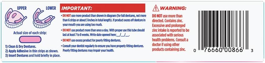 Fixodent pink and blue denture adhesive tube showing the application nozzle