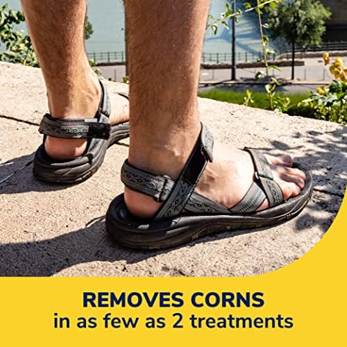 Applying Dr. Scholl's seal and heal bandage for corn cushioning protection