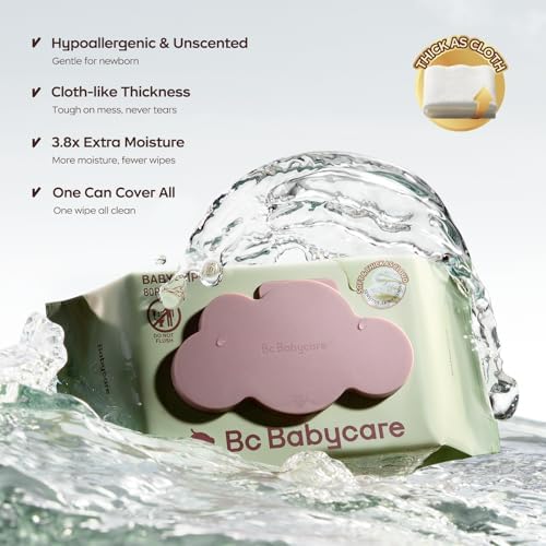 Bc Babycare Cloud Moist Baby Wipes, Thick & XL, 99% Water, Ultra-Hydrating, Unscented, Hypoallergenic for Sensitive Skin, Biodegradable, 3 Flip-Top, 240 Count - Image 3