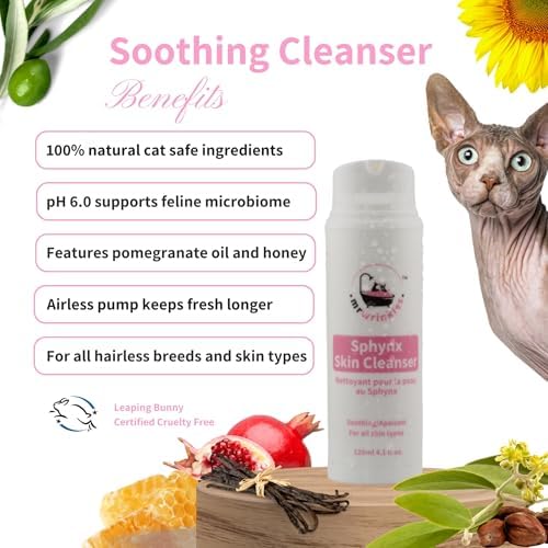 Pomegranate seed oil and honey infused cat lotion for dry flaky skin.