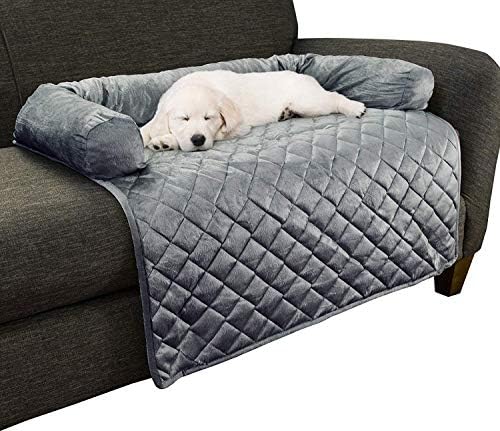 Close up view of the quilted plush fabric and shredded memory foam bolster on the Petmaker pet furniture protector.