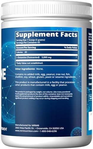 MRM Nutrition L-Glutamine Powder supplement facts label details