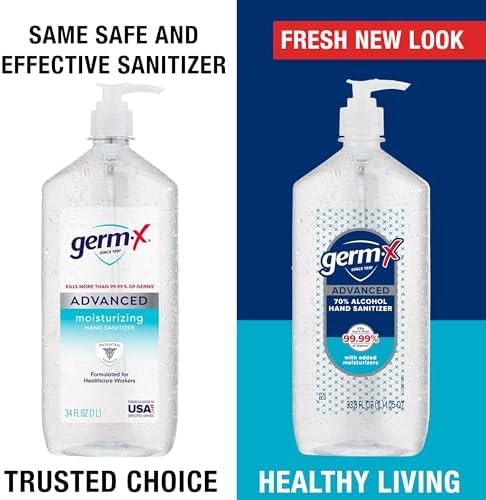 Germ-X Advanced Hand Sanitizer, 34 Fl Oz (1 Liter), Less Drying Moisturizing Clear Gel, No Rinse Formula, Large Family Size Pump Bottle - Image 4