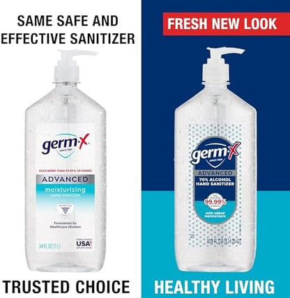 Germ-X Advanced Hand Sanitizer, 34 Fl Oz (1 Liter), Less Drying Moisturizing Clear Gel, No Rinse Formula, Large Family Size Pump Bottle - Image 4