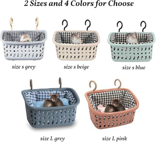 Blue plastic small animal hammock with sturdy hooks attached to cage bars