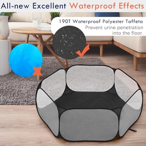 Pawaboo Small Animals Playpen, Waterproof Small Pet Cage Tent with Strong Steel Wire Frame, Portable Outdoor Yard Fence for Chick/Kitten/Puppy/Guinea Pig/Rabbits/Hamster/Chinchillas, Black - Image 5