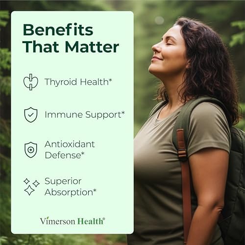 Vimerson Health Selenium bottle label showing 200 mcg dosage details and L-Selenomethionine formulation.