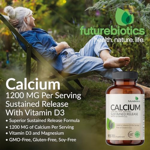 Side view of Futurebiotics Calcium 1200 milligrams sustained release bottle