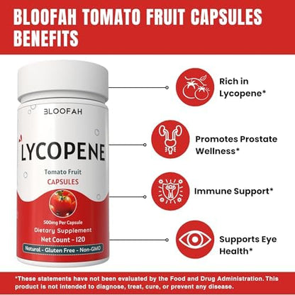 Side angle view of Bloofah Lycopene bottle showing 120 count quantity indicator.