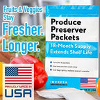 Close up of two Impresa FreshFlow compatible sachets used for refrigerator produce drawers.