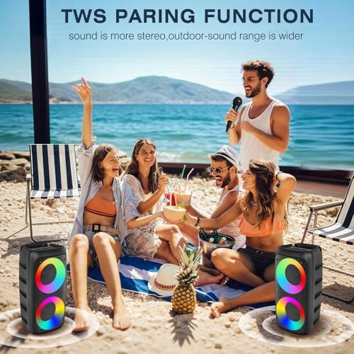Xjahwr 10W portable speaker illuminated with multi-color dynamic LED lights in a dark room setting