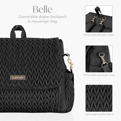 Close-up of the premium gold detailing and insulated bottle pockets on the Hannah & Sophia diaper bag.