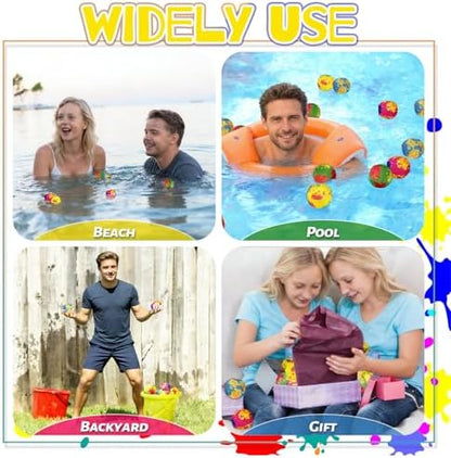 Family using iDeep reusable splash balls during a backyard outdoor summer game.