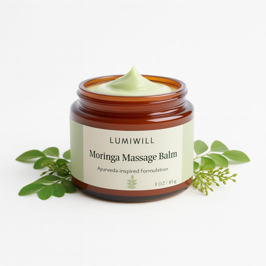Lumi Will Moringa Massage Balm front jar view Ayurvedic ointment