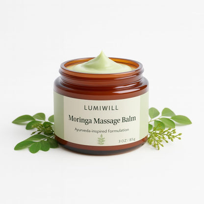 Lumi Will Moringa Massage Balm front jar view Ayurvedic ointment