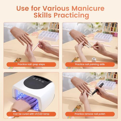 Side view of professional silicone nail practice hand model