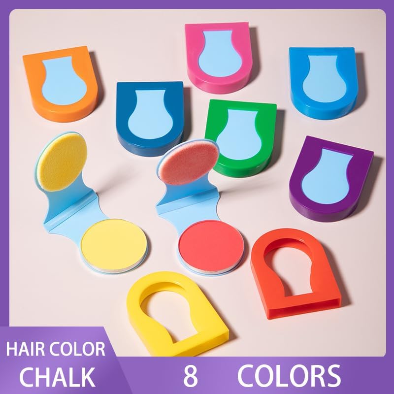 Adult applying washable hair chalk to hair strands