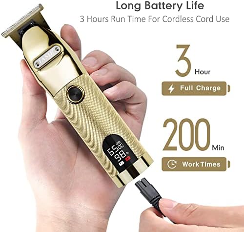 Side profile of the gold outlining clipper showing the ergonomic knurled barbell grip for non-slip barber use.