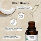 Amber glass bottle displayed alongside natural organic coconut ingredients