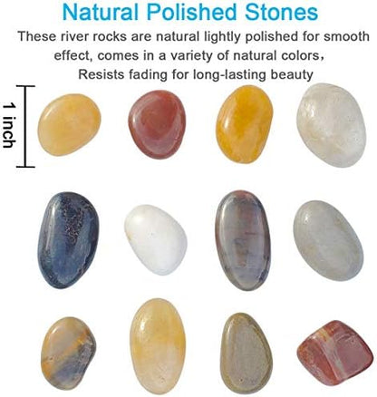 Close up of mixed color decorative pebbles for aquariums