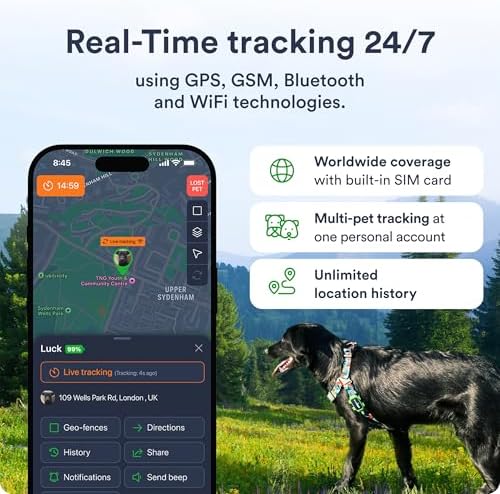 Petloc8 mobile app interface showing real-time map tracking