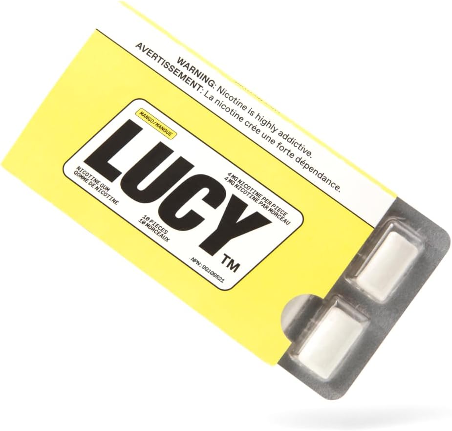 LUCY Nicotine Gum 4mg Mango 100 Count front packaging for craving relief