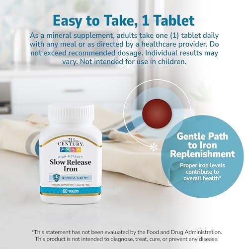 Authentic USA imported 21st Century slow release iron mineral supplement container on a clean surface