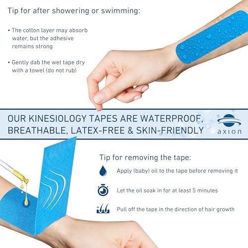Axion self-adhesive physiotherapy tape rolls showing elastic fabric texture