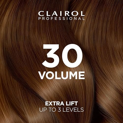 Close up of Clairol Professional developer label and branding