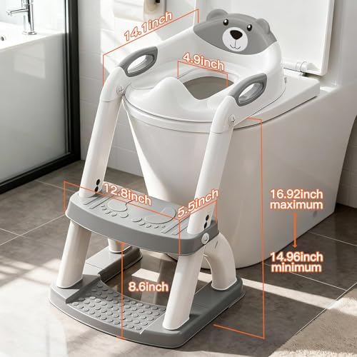 Sturdy triangular base and anti slip rubber foot pads of the grey SKYROKU potty seat.