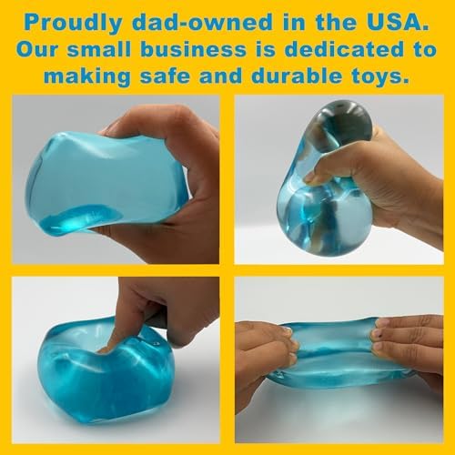 The premium Squeez'M sensory cube packaging highlighting the child safe and non toxic safety certifications.