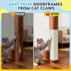 White Ragdoll cat happily using the wall mounted anti scratch furniture protector in a home setup.