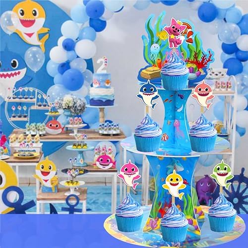 Set of 24 colorful shark cake picks for kids parties