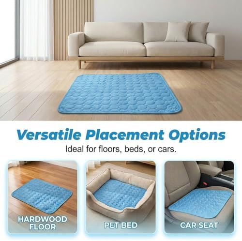 SICOSPI Summer Reusable Pet Mat placed inside a dog crate showing its multi-layer waterproof construction.